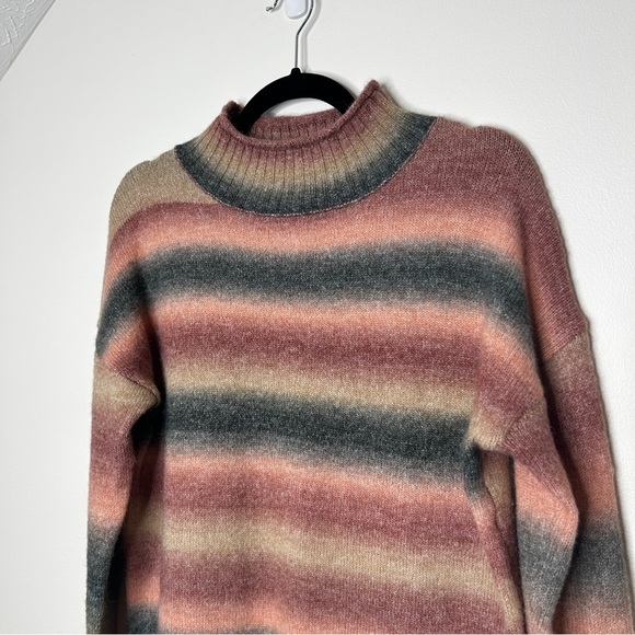 Evereve Rudy Spacedye Striped Pullover Sweater Mockneck Pink Green Size XS - Picture 4 of 7